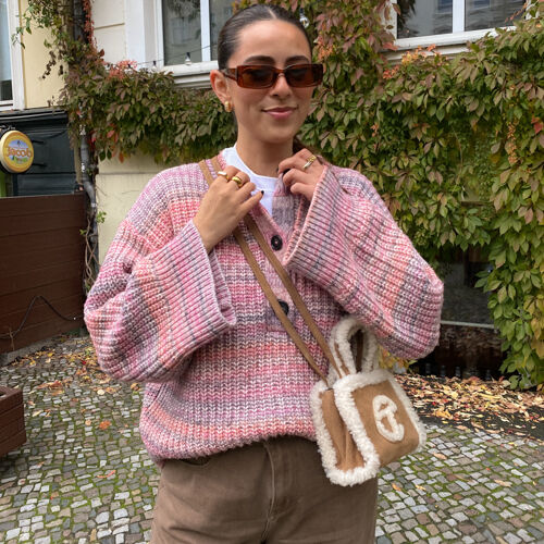 Space dye trui met halve knooplijst